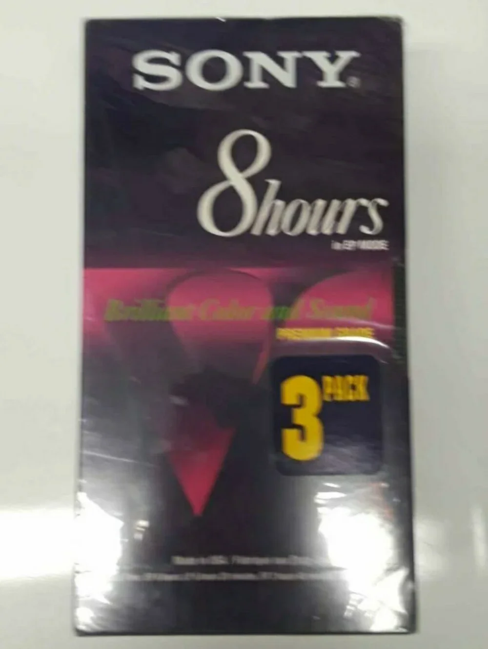 New With Tag Sealed 3X Sony VHS 8 Hour Tape, Old Stock. Premium Grade